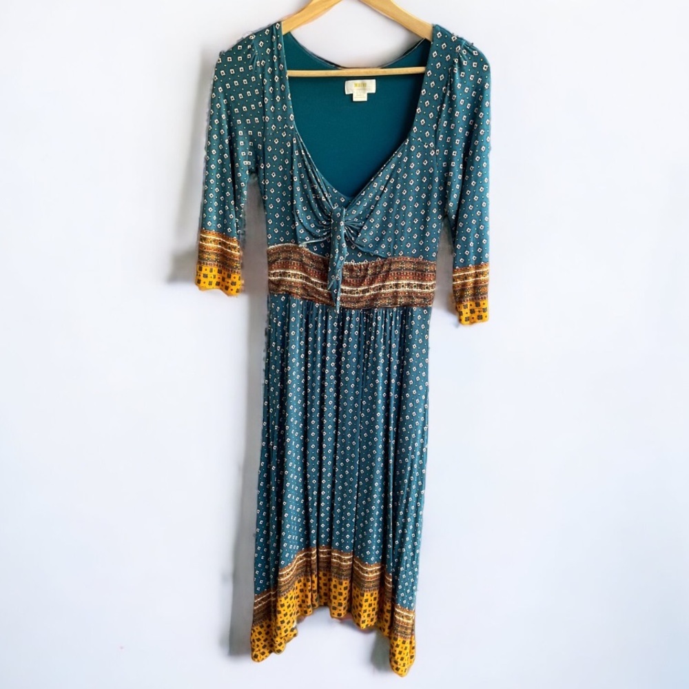 Maeve Beloved Tie Front Handkerchief Hem Double Lined Midi Dress Women’s Small​